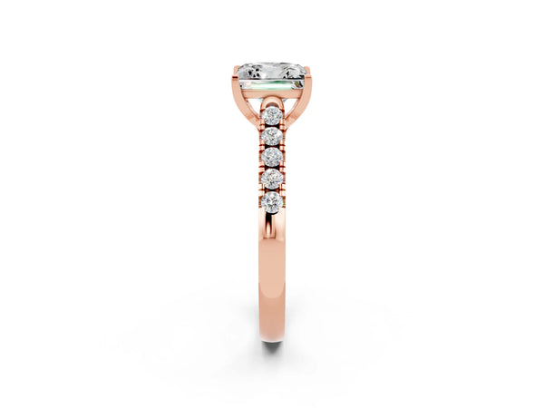 Rose gold Princess Cut Moissanite Pavé Band Solitaire Ring with Prong Setting