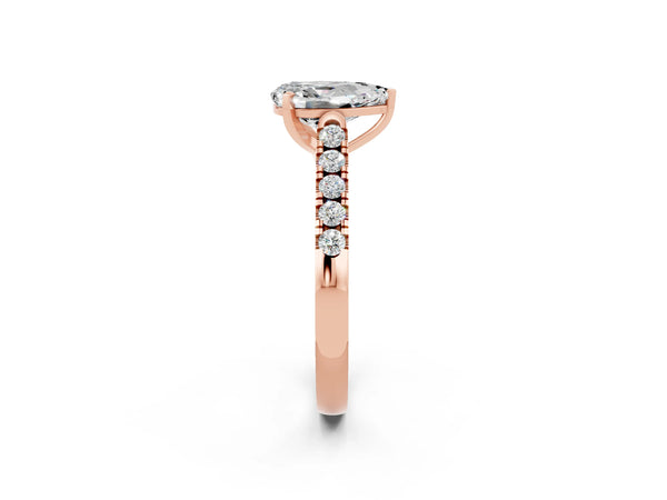 Rose gold Pear Cut Moissanite Pavé Band Solitaire Ring with Prong Setting