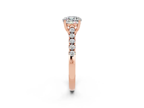Rose gold Cushion Cut Moissanite Pavé Band Solitaire Ring with Prong Setting