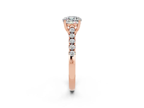 Rose gold {shape_name} Moissanite Solitaire Ring with Pavé Band and Four-Prong Setting_2