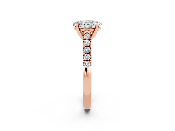 Rose gold Oval Cut Moissanite Pavé Band Solitaire Ring with Prong Setting