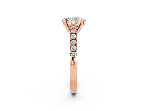 Rose gold {shape_name} Moissanite Solitaire Ring with Pavé Band and Four-Prong Setting_2