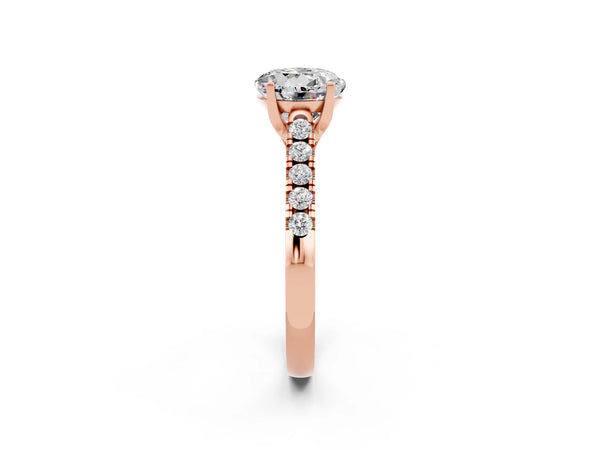Rose gold Round Cut Moissanite Pavé Band Solitaire Ring with Prong Setting