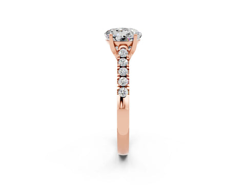 Rose gold {shape_name} Moissanite Solitaire Ring with Pavé Band and Four-Prong Setting_2
