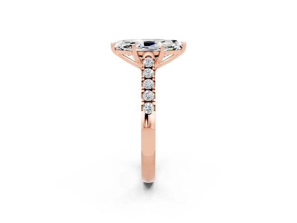 Rose gold Marquise Cut Moissanite Pavé Band Solitaire Ring with Prong Setting