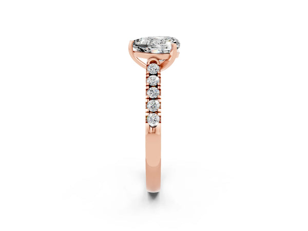 Rose gold Heart Cut Moissanite Pavé Band Solitaire Ring with Prong Setting