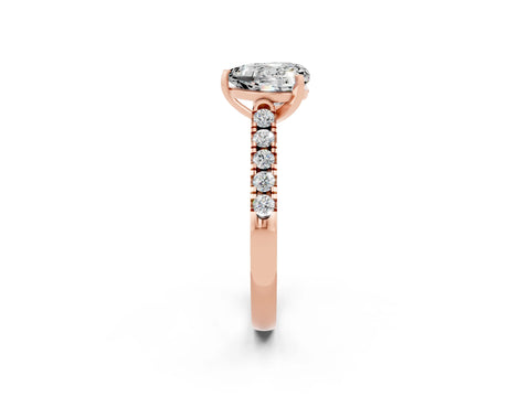 Rose gold {shape_name} Moissanite Solitaire Ring with Pavé Band and Four-Prong Setting_2