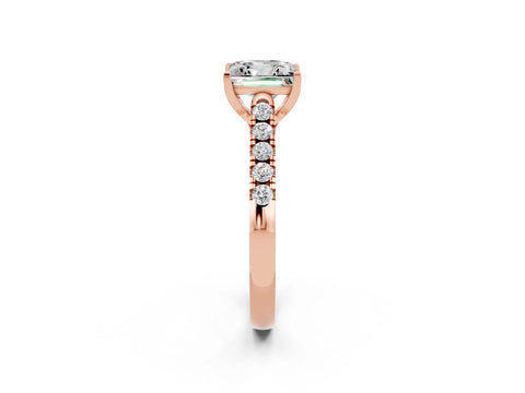 Rose gold {shape_name} Moissanite Solitaire Ring with Pavé Band and Four-Prong Setting_2