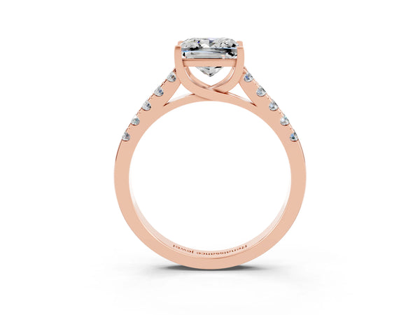 Rose gold Princess Cut Moissanite Pavé Band Solitaire Ring with Prong Setting