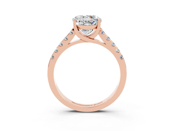 Rose gold Round Cut Moissanite Pavé Band Solitaire Ring with Prong Setting