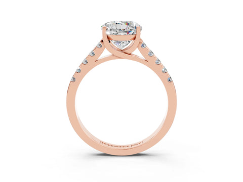 Rose gold {shape_name} Moissanite Solitaire Ring with Pavé Band and Four-Prong Setting_3