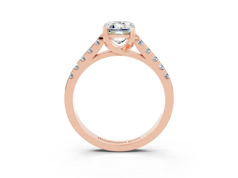 Rose gold {shape_name} Moissanite Solitaire Ring with Pavé Band and Four-Prong Setting_3