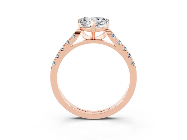 Rose gold Heart Cut Moissanite Pavé Band Solitaire Ring with Prong Setting