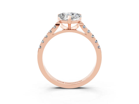 Rose gold {shape_name} Moissanite Solitaire Ring with Pavé Band and Four-Prong Setting_3