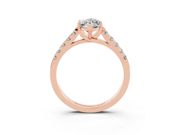 Rose gold Marquise Cut Moissanite Pavé Band Solitaire Ring with Prong Setting