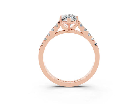 Rose gold {shape_name} Moissanite Solitaire Ring with Pavé Band and Four-Prong Setting_3
