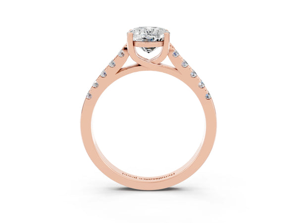 Rose gold Oval Cut Moissanite Pavé Band Solitaire Ring with Prong Setting