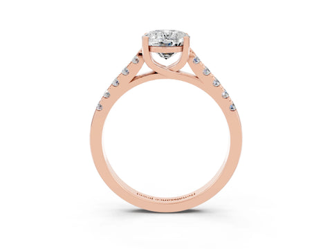 Rose gold {shape_name} Moissanite Solitaire Ring with Pavé Band and Four-Prong Setting_3