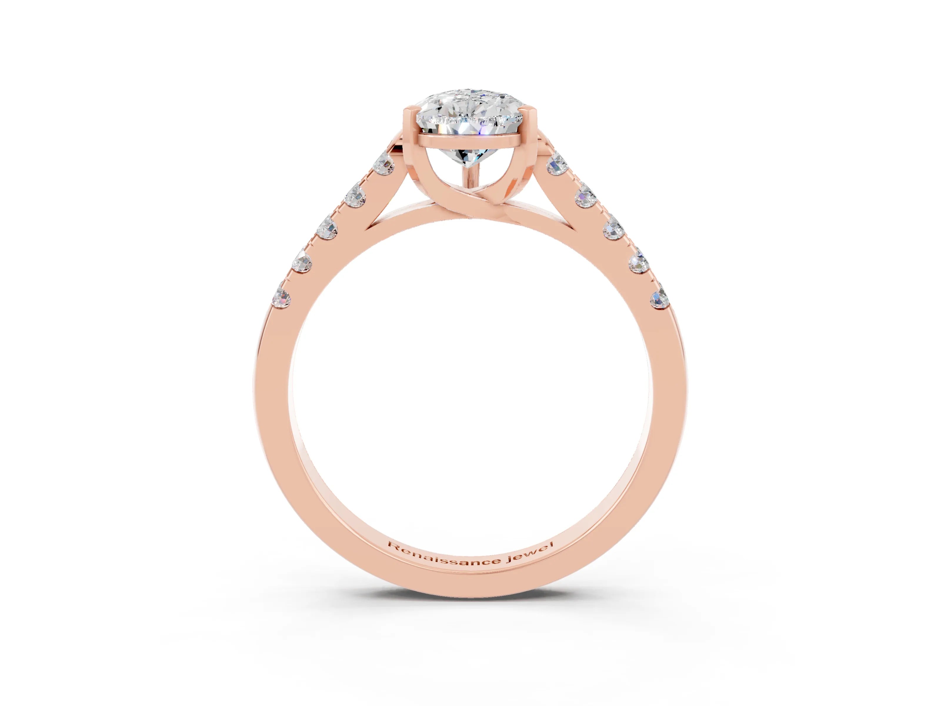 Rose gold {shape_name} Moissanite Solitaire Ring with Pavé Band and Four-Prong Setting_3