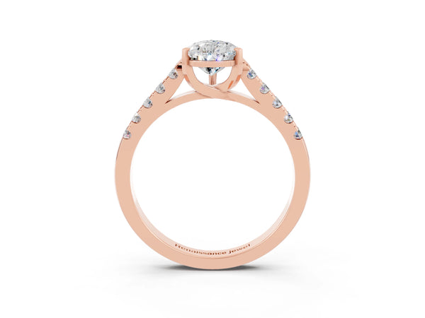 Rose gold Pear Cut Moissanite Pavé Band Solitaire Ring with Prong Setting