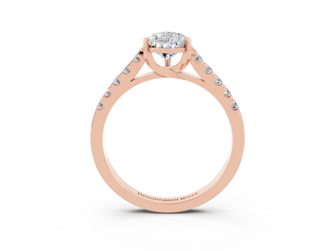 Rose gold {shape_name} Moissanite Solitaire Ring with Pavé Band and Four-Prong Setting_3