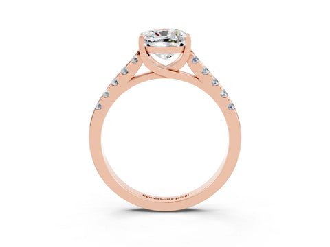 Rose gold {shape_name} Moissanite Solitaire Ring with Pavé Band and Four-Prong Setting_3