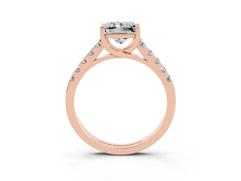 Rose gold {shape_name} Moissanite Solitaire Ring with Pavé Band and Four-Prong Setting_3