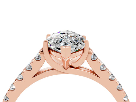 Rose gold {shape_name} Moissanite Solitaire Ring with Pavé Band and Four-Prong Setting_4