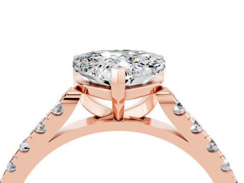 Rose gold {shape_name} Moissanite Solitaire Ring with Pavé Band and Four-Prong Setting_4