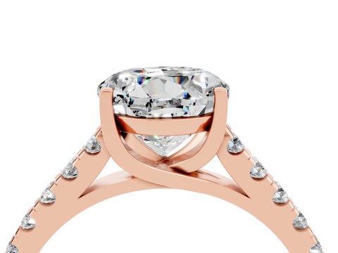 Rose gold {shape_name} Moissanite Solitaire Ring with Pavé Band and Four-Prong Setting_4