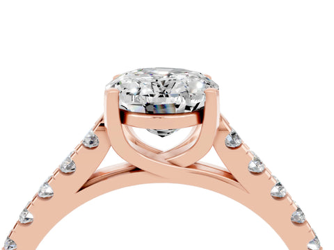Rose gold {shape_name} Moissanite Solitaire Ring with Pavé Band and Four-Prong Setting_4