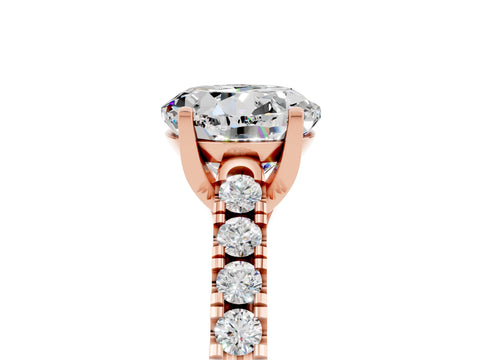 Rose gold {shape_name} Moissanite Solitaire Ring with Pavé Band and Four-Prong Setting_5