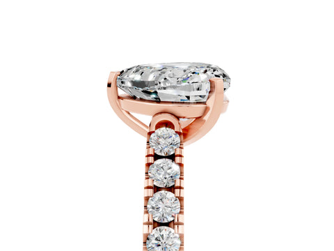 Rose gold {shape_name} Moissanite Solitaire Ring with Pavé Band and Four-Prong Setting_5