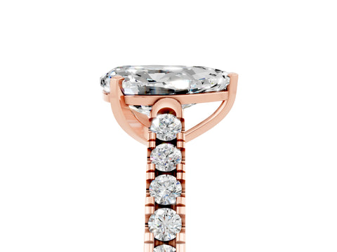 Rose gold {shape_name} Moissanite Solitaire Ring with Pavé Band and Four-Prong Setting_5
