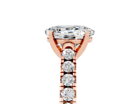 Rose gold {shape_name} Moissanite Solitaire Ring with Pavé Band and Four-Prong Setting_5