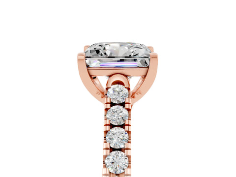 Rose gold {shape_name} Moissanite Solitaire Ring with Pavé Band and Four-Prong Setting_5