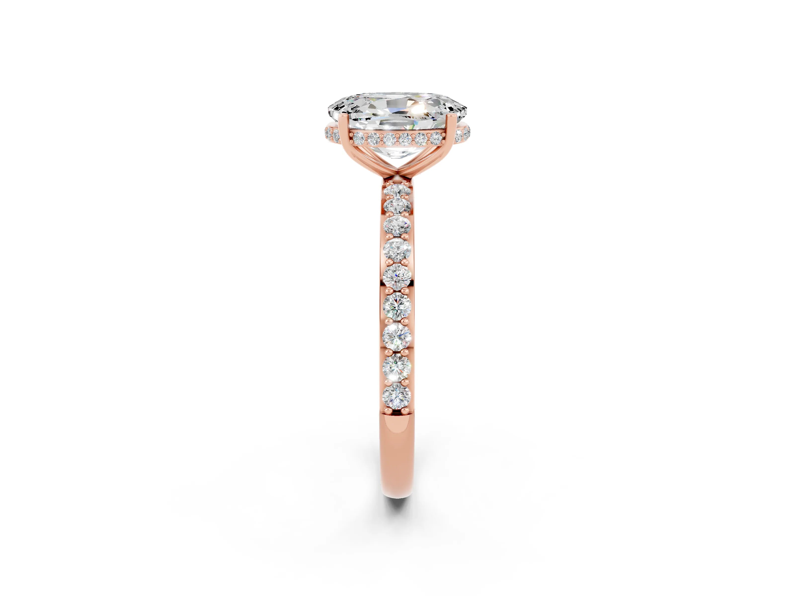 Rose gold {shape_name} Moissanite Solitaire Ring with Pavé Band and Hidden Halo_2