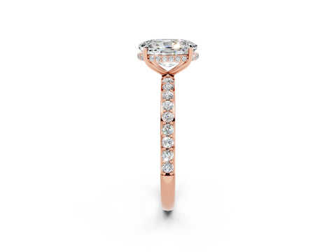 Rose gold {shape_name} Moissanite Solitaire Ring with Pavé Band and Hidden Halo_2