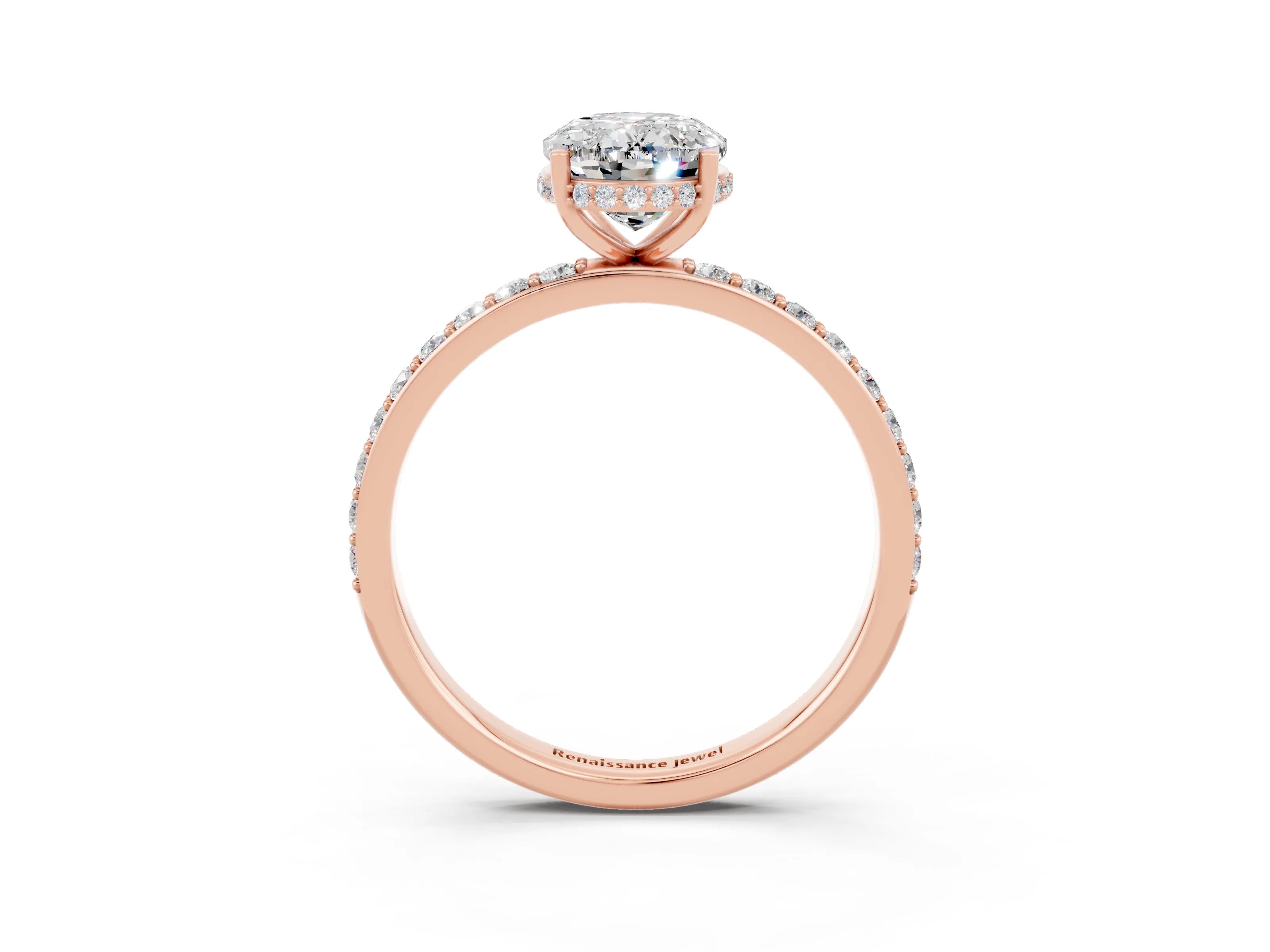 Rose gold {shape_name} Moissanite Solitaire Ring with Pavé Band and Hidden Halo_3