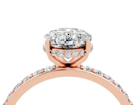 Rose gold {shape_name} Moissanite Solitaire Ring with Pavé Band and Hidden Halo_4