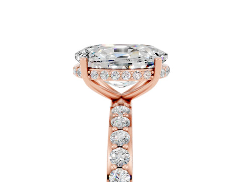 Rose gold {shape_name} Moissanite Solitaire Ring with Pavé Band and Hidden Halo_5