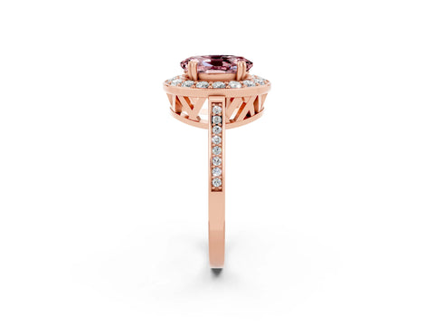 Rose gold {shape_name} Morganite Halo Ring with Split Shank and Four-Prong Setting_2