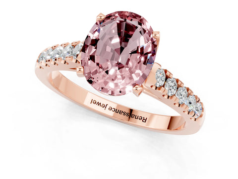 Rose gold {shape_name} Morganite Solitaire Ring with Pavé Band and Four-Prong Setting_1