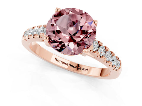 Rose gold {shape_name} Morganite Solitaire Ring with Pavé Band and Four-Prong Setting_1