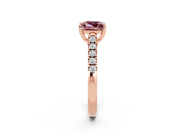 Rose gold Princess Cut Morganite Pavé Band Solitaire Ring with Prong Setting