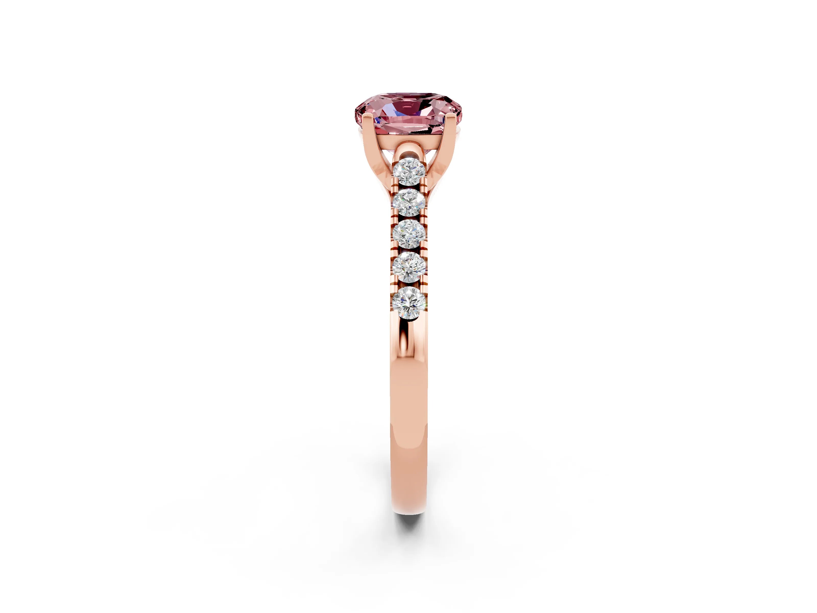 Rose gold {shape_name} Morganite Solitaire Ring with Pavé Band and Four-Prong Setting_2