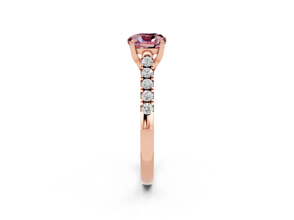 Rose gold Cushion Cut Morganite Pavé Band Solitaire Ring with Prong Setting