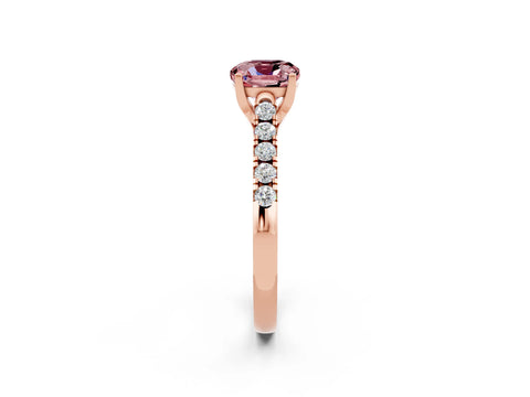 Rose gold {shape_name} Morganite Solitaire Ring with Pavé Band and Four-Prong Setting_2