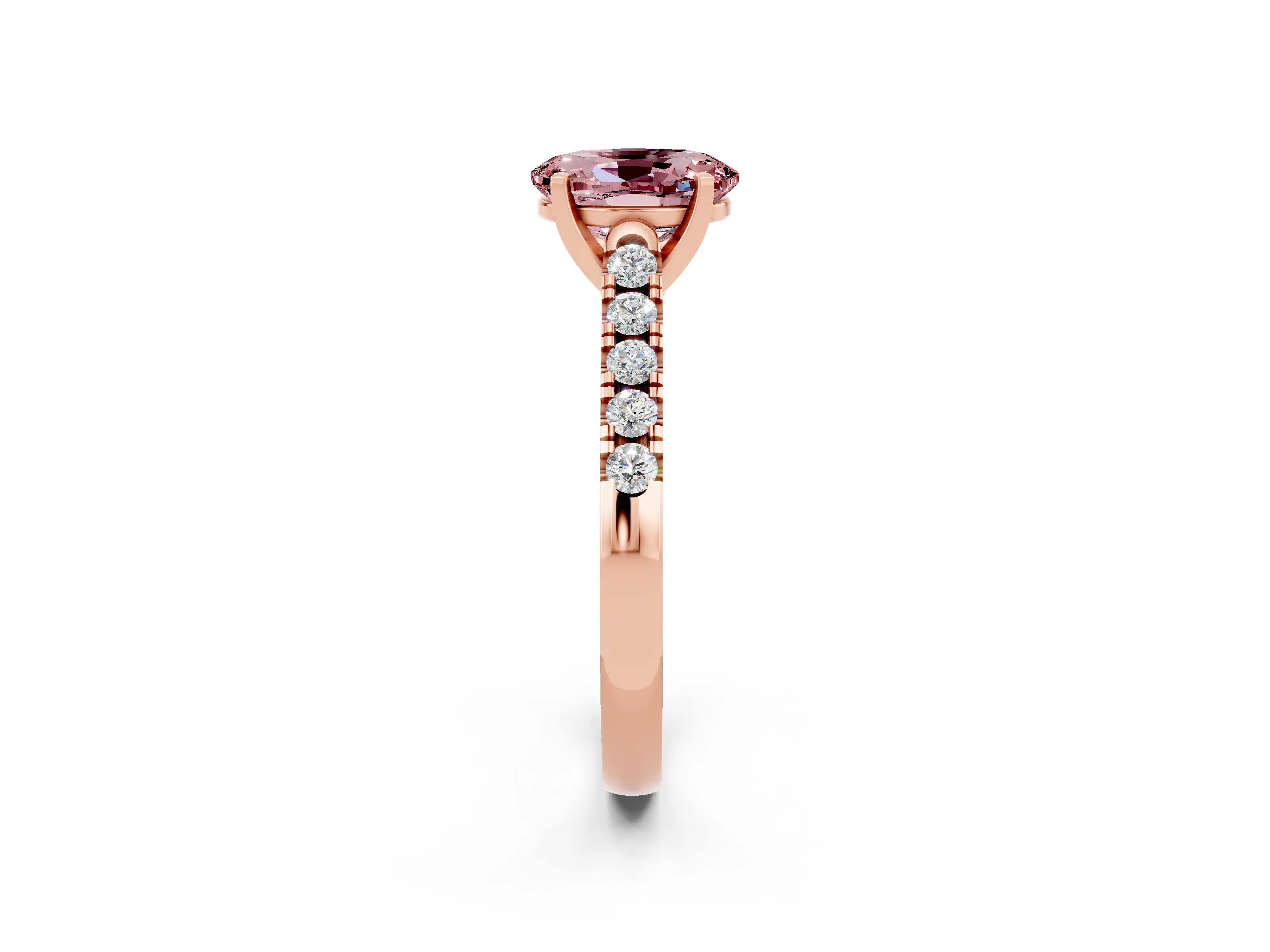 Rose gold {shape_name} Morganite Solitaire Ring with Pavé Band and Four-Prong Setting_2