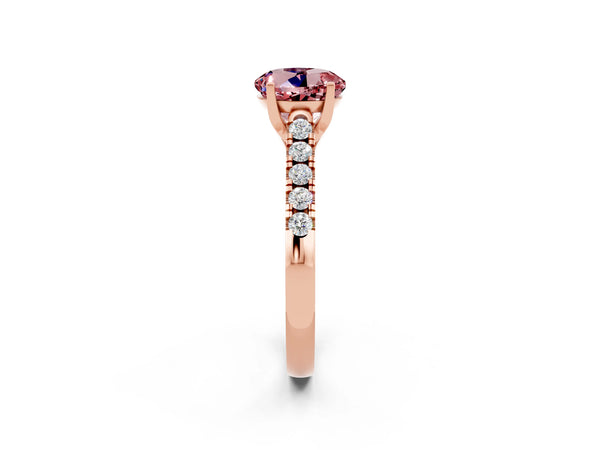 Rose gold Round Cut Morganite Pavé Band Solitaire Ring with Prong Setting